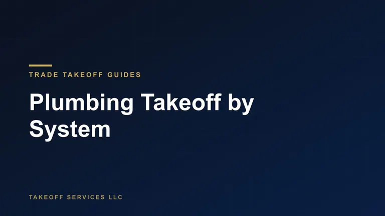 Cover titled Plumbing Takeoff by System for a guide to counting fixtures, pipe, fittings and hangers